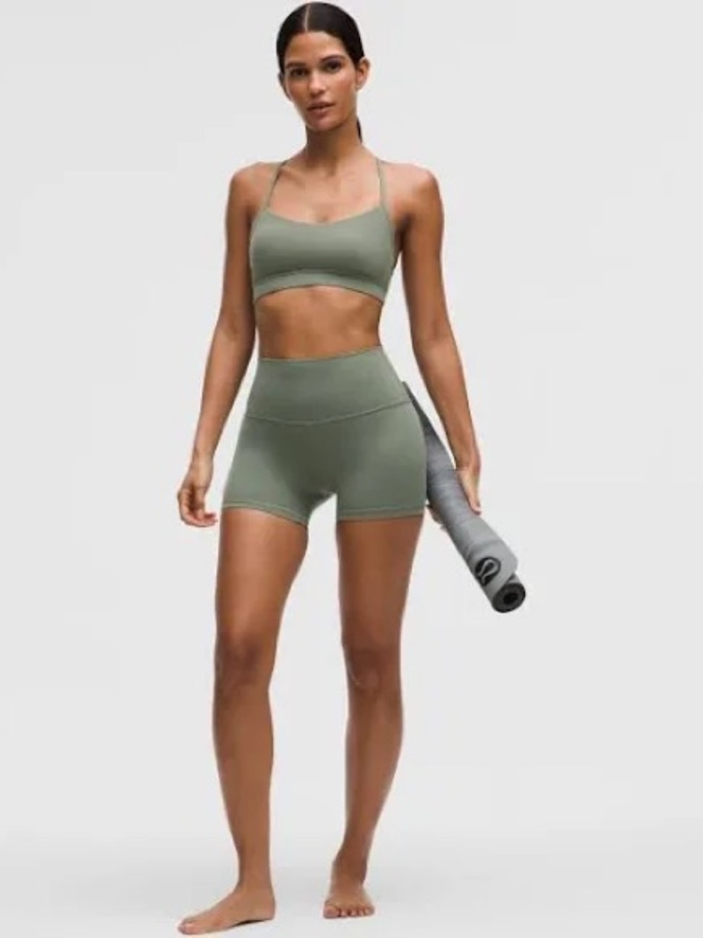 Lululemon Wunder Under Gray Eucalyptus High-Waist Olive Green Shorts 4‘ size 10